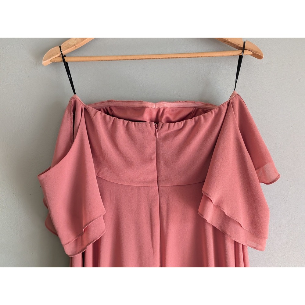 Lulus Abbington Gown Off Shoulder Flutter Sleeve Dusty Rose Chiffon Bridesmaid - Picture 9 of 16